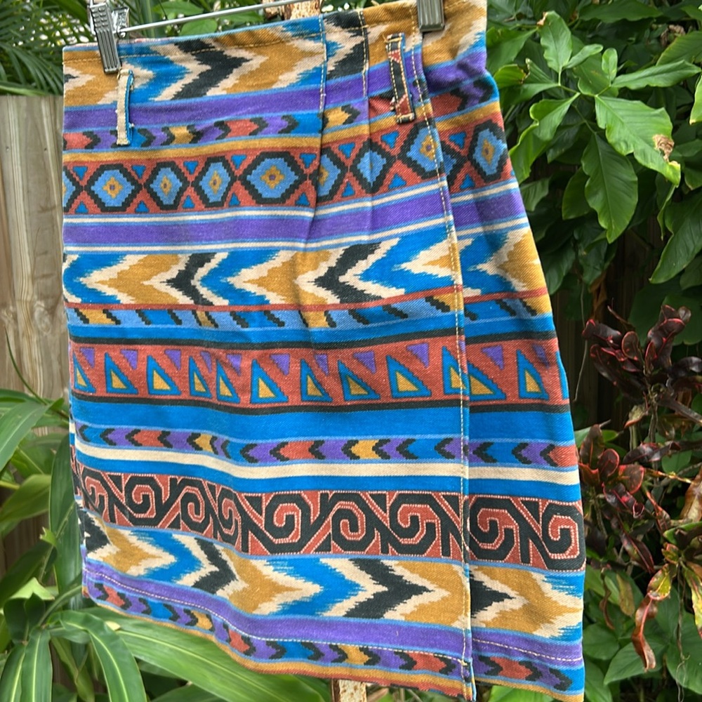 Vintage Switch USA made in USA cotton Aztec faux wrap mini skirt - Picture 2 of 8